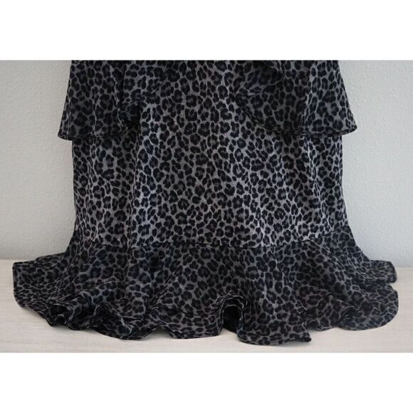 Michael Kors Women's Sz Small Malachite Gray Cheetah Print Ruffled Dress $125 - Picture 5 of 8